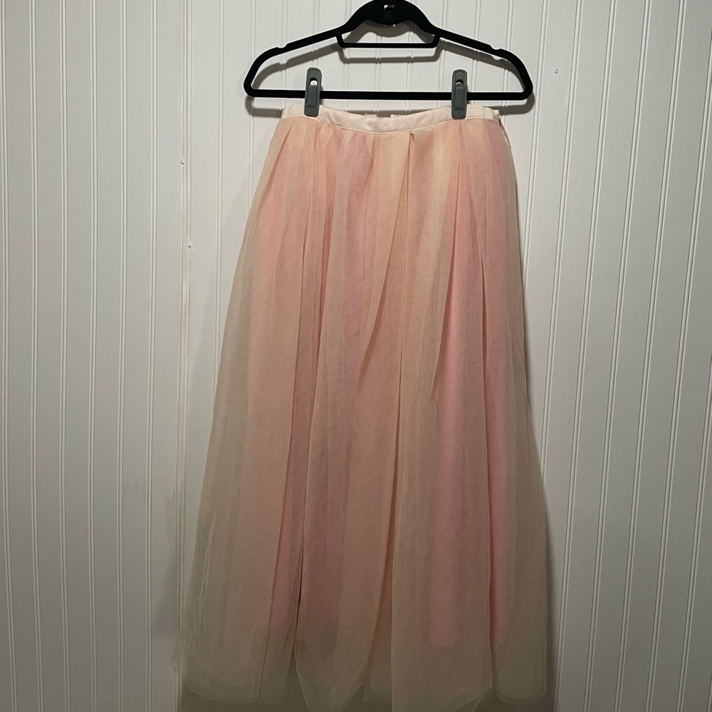 J. Crew Tan and Pink Maxi A-Line Skirt Pleated Night Out